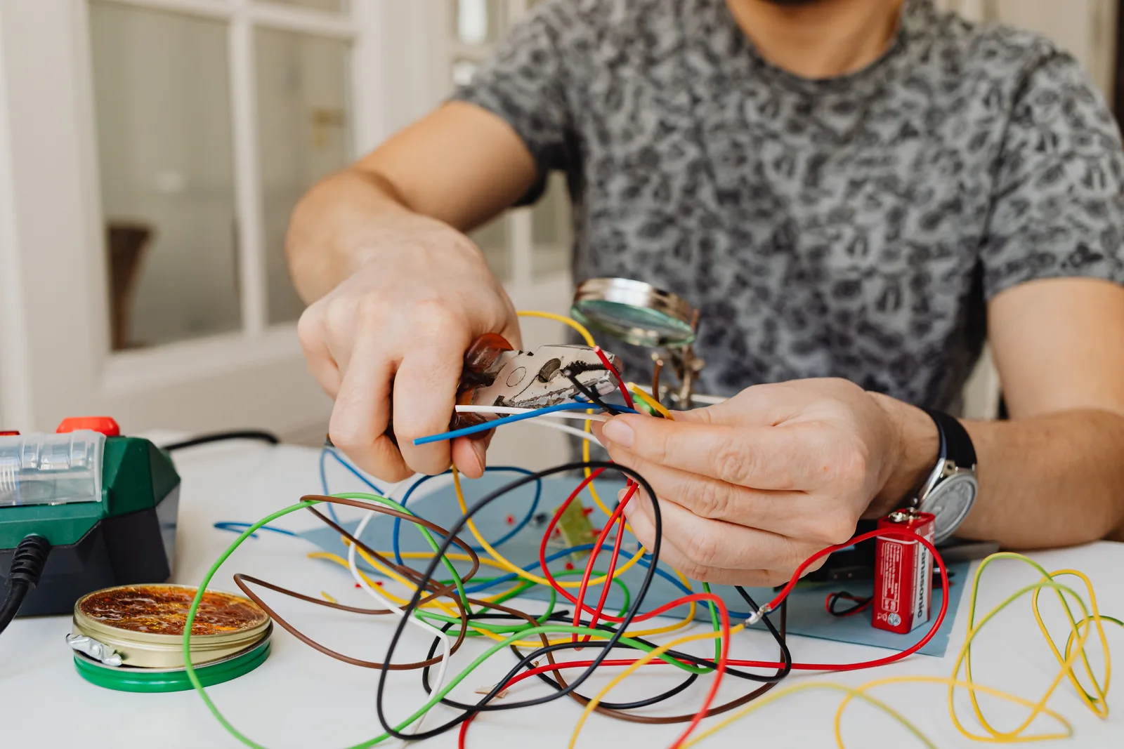 Stripping and sorting conductors at the bench, for retail electrical in Toronto